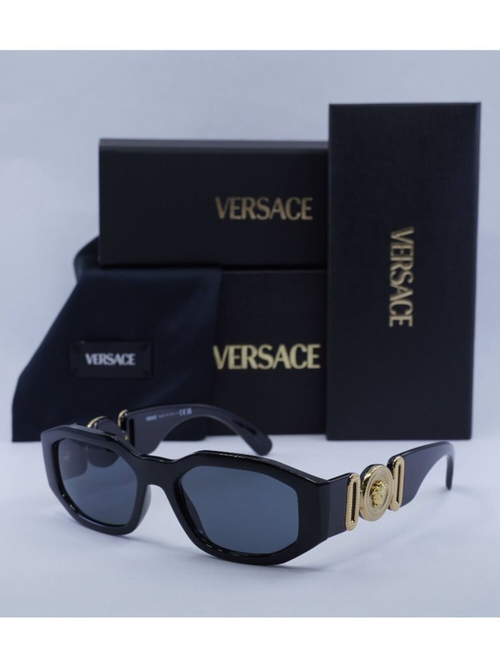 Versace VE4361F GB1/87 Oval Sunglasses – Black/Dark Grey